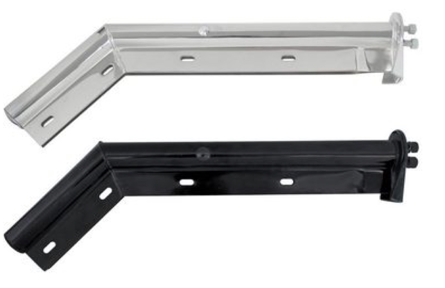 Chrome Spring-Loaded Mud Flap Hangers, 45 Degree Angled, Round Tube Style