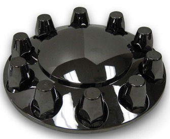 Black Chrome ABS Plastic Front Axle Cover Kit With Removable Center Cap & 33mm Threaded Nut Covers